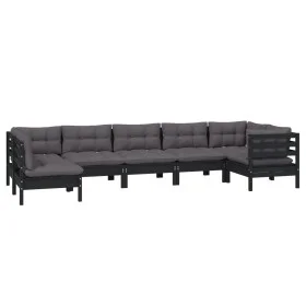 Garden furniture 7 pieces with black pine wood cushions by vidaXL, Garden sets - Ref: Foro24-3096434, Price: 657,43 €, Discou...