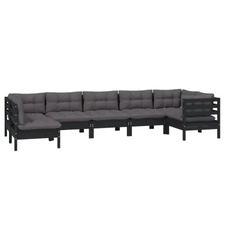 Garden furniture 7 pieces with black pine wood cushions by vidaXL, Garden sets - Ref: Foro24-3096434, Price: 657,37 €, Discou...