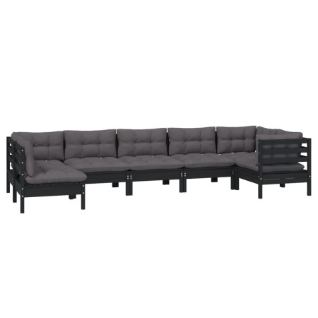 Gartenmöbel 7-teilig mit Kissen aus schwarzem Kiefernholz von vidaXL, Gartensets - Ref: Foro24-3096434, Preis: 676,14 €, Raba...