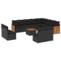 Set de sofás de jardín y cojines 13 pzas ratán sintético negro