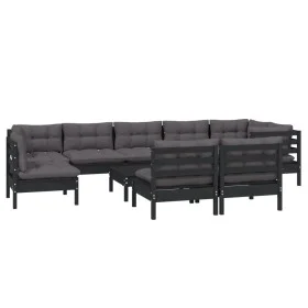 Garden furniture 10 pieces and cushions black solid pine wood by vidaXL, Garden sets - Ref: Foro24-3096488, Price: 934,28 €, ...