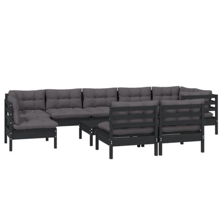 Gartenmöbel 10 Stück und Kissen aus schwarzem massivem Kiefernholz von vidaXL, Gartensets - Ref: Foro24-3096488, Preis: 960,8...