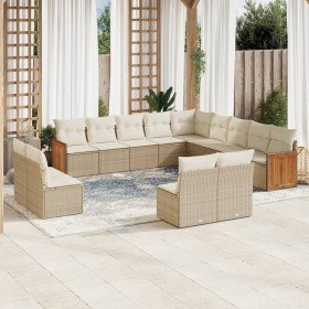 Set sofás de jardín con cojines 13 pzas ratán sintético beige Set sofás de jardín con cojines 13 pzas ratán sintético beige