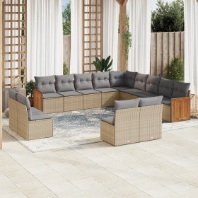 Set sofás de jardín con cojines 13 pzas ratán sintético beige Set sofás de jardín con cojines 13 pzas ratán sintético beige