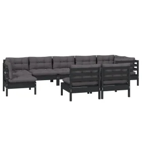 9 Stk. Gartenmöbel und Kissen aus massivem Kiefernholz schwarz von vidaXL, Gartensets - Ref: Foro24-3096482, Preis: 876,09 €,...