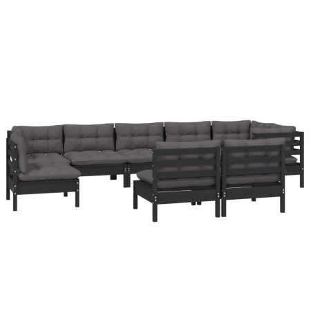 9 Stk. Gartenmöbel und Kissen aus massivem Kiefernholz schwarz von vidaXL, Gartensets - Ref: Foro24-3096482, Preis: 901,39 €,...
