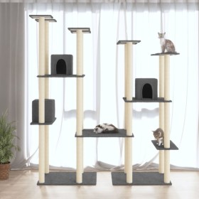 Rascador para gatos con postes de sisal gris oscuro 174 cm