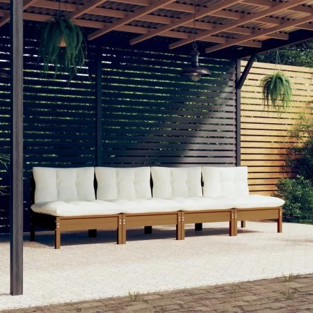 4-seater garden sofa with solid cream pine wood cushions by vidaXL, Outdoor sofas - Ref: Foro24-3096127, Price: 307,36 €, Dis...