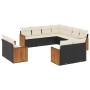 Set de sofás de jardín 11 pzas y cojines ratán sintético negro