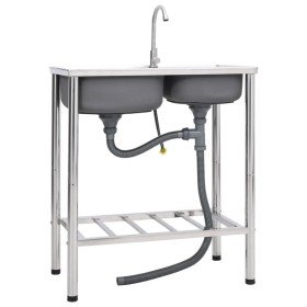Fregadero de camping doble seno y grifo acero inoxidable