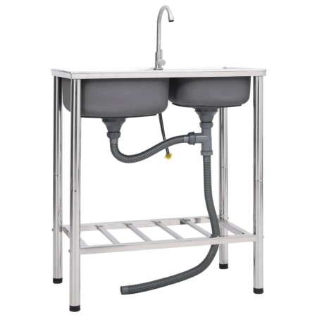 Fregadero de camping doble seno y grifo acero inoxidable