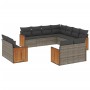 Set de sofás de jardín 11 pzas y cojines ratán sintético gris