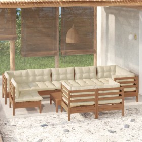 Muebles de jardín 10 pzas y cojines madera de pino marrón miel