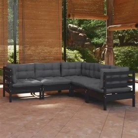 Garden furniture 5 pieces with black cushions solid pine wood by vidaXL, Garden sets - Ref: Foro24-3096675, Price: 479,15 €, ...
