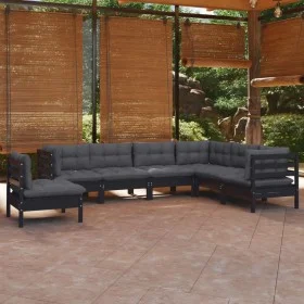 Garden furniture 7 pieces and cushions black solid pine wood by vidaXL, Garden sets - Ref: Foro24-3096723, Price: 657,43 €, D...