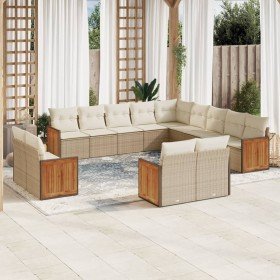 Set sofás de jardín con cojines 13 pzas ratán sintético beige en Conjuntos de jardín | Comprar online en Foro24