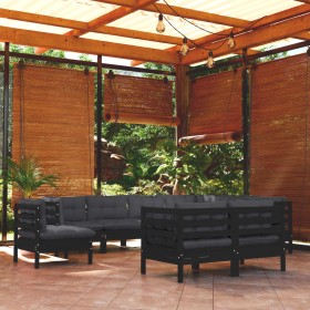 9 Stk. Gartenmöbel und Kissen aus massivem Kiefernholz schwarz von vidaXL, Gartensets - Ref: Foro24-3096771, Preis: 905,99 €,...