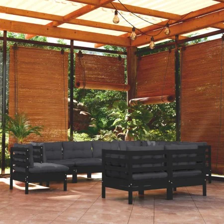 9 Stk. Gartenmöbel und Kissen aus massivem Kiefernholz schwarz von vidaXL, Gartensets - Ref: Foro24-3096771, Preis: 881,32 €,...