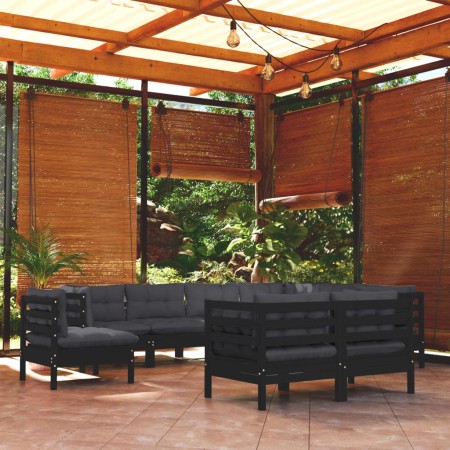 9 Stk. Gartenmöbel und Kissen aus massivem Kiefernholz schwarz von vidaXL, Gartensets - Ref: Foro24-3096771, Preis: 905,99 €,...