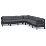 Garden furniture 7 pieces and cushions black solid pine wood by vidaXL, Garden sets - Ref: Foro24-3096795, Price: 676,14 €, D...