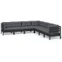 Garden furniture 7 pieces and cushions black solid pine wood by vidaXL, Garden sets - Ref: Foro24-3096795, Price: 657,37 €, D...