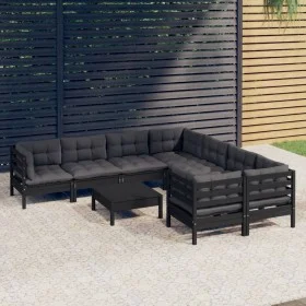 Garden furniture 9 pieces and black pine wood cushions by vidaXL, Garden sets - Ref: Foro24-3096981, Price: 853,17 €, Discoun...