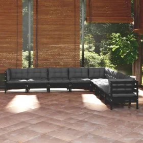 Garden furniture 9 pieces and cushions black solid pine wood by vidaXL, Garden sets - Ref: Foro24-3096819, Price: 876,09 €, D...