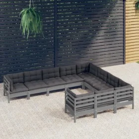 Muebles de jardín 10 pzas y cojines madera de pino gris de vidaXL, Conjuntos de jardín - Ref: Foro24-3096997, Precio: 890,56 ...
