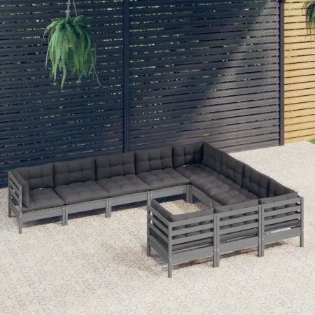 Gartenmöbel 10 Stück und Kissen aus grauem Kiefernholz von vidaXL, Gartensets - Ref: Foro24-3096997, Preis: 852,60 €, Rabatt: %