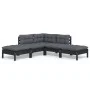 Muebles de jardín 5 pzas con cojines negro madera de pino de vidaXL, Conjuntos de jardín - Ref: Foro24-3096314, Precio: 422,1...