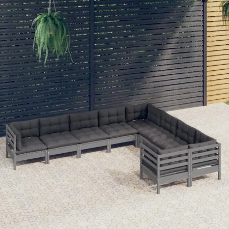 9 Stk. Gartenmöbel und Kissen aus grauem Kiefernholz von vidaXL, Gartensets - Ref: Foro24-3096985, Preis: 803,15 €, Rabatt: %