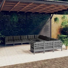 Garden furniture 11 pieces and gray pine wood cushions by vidaXL, Garden sets - Ref: Foro24-3097021, Price: 984,60 €, Discoun...