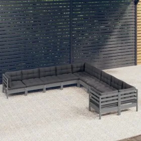 Gartenmöbel 10 Stück und Kissen aus grauem Kiefernholz von vidaXL, Gartensets - Ref: Foro24-3097009, Preis: 890,56 €, Rabatt: %