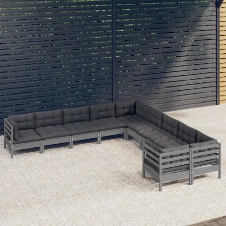 Muebles de jardín 10 pzas y cojines madera de pino gris de vidaXL, Conjuntos de jardín - Ref: Foro24-3097009, Precio: 852,60 ...