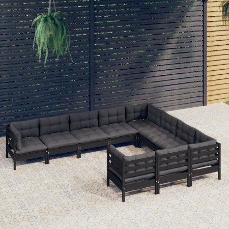 Garden furniture 10 pieces with black pine wood cushions by vidaXL, Garden sets - Ref: Foro24-3096999, Price: 981,79 €, Disco...