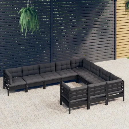 Gartenmöbel 10 Stück mit Kissen aus schwarzem Kiefernholz von vidaXL, Gartensets - Ref: Foro24-3096999, Preis: 954,56 €, Raba...