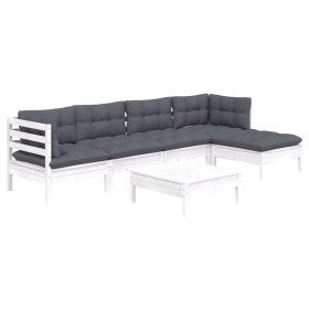 6-piece garden furniture set with white cushions made of pine wood by vidaXL, Garden sets - Ref: Foro24-3096365, Price: 498,3...