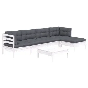 6 Stück Gartenmöbel mit Kissen aus weißem Kiefernholz von vidaXL, Gartensets - Ref: Foro24-3096365, Preis: 492,06 €, Rabatt: %