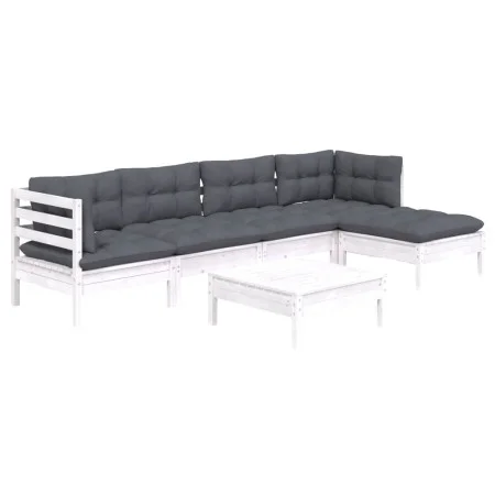 6-piece garden furniture set with white cushions made of pine wood by vidaXL, Garden sets - Ref: Foro24-3096365, Price: 491,6...