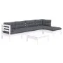 6-piece garden furniture set with white cushions made of pine wood by vidaXL, Garden sets - Ref: Foro24-3096365, Price: 491,6...