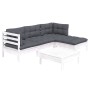 Gartenmöbel 5-teilig mit Kissen aus weißem Kiefernholz von vidaXL, Gartensets - Ref: Foro24-3096353, Preis: 420,40 €, Rabatt: %