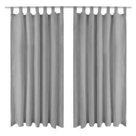 Cortinas de micro-raso con bucles 2 unidades 140x245 cm gris Cortinas de micro-raso con bucles 2 unidades 140x245 cm gris