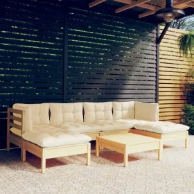 Garden furniture 7 pieces cream pine wood cushions by vidaXL, Garden sets - Ref: Foro24-3097085, Price: 539,88 €, Discount: %