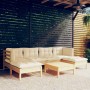 Garden furniture 7 pieces cream pine wood cushions by vidaXL, Garden sets - Ref: Foro24-3097085, Price: 548,11 €, Discount: %