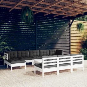 Garden furniture set 11 pieces with white cushions pine wood by vidaXL, Garden sets - Ref: Foro24-3097122, Price: 888,44 €, D...