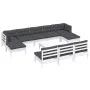 Garden furniture set 11 pieces with white cushions pine wood by vidaXL, Garden sets - Ref: Foro24-3097122, Price: 887,63 €, D...