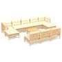 Muebles de jardín 11 piezas cojines madera de pino color crema