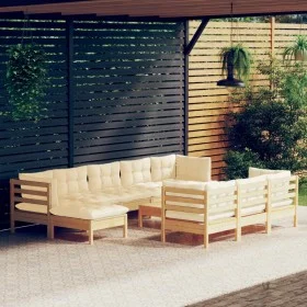 Garden furniture 11 pieces and cushions solid cream pine wood by vidaXL, Garden sets - Ref: Foro24-3097145, Price: 858,23 €, ...