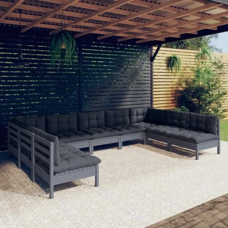 Garden furniture 9 pieces and gray cushions solid pine wood by vidaXL, Garden sets - Ref: Foro24-3097177, Price: 754,33 €, Di...