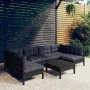 Garden furniture 7 pieces and cushions black solid pine wood by vidaXL, Garden sets - Ref: Foro24-3097161, Price: 629,27 €, D...